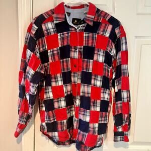 Vintage Liz Claiborne Patchwork Red White Blue Plaid Button Up Shirt Size S